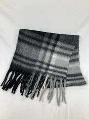 マフラー グレー チェック柄 フリンジ