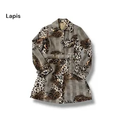 Lapis ラピス トレンチコート レオパード グレンチェック ベルト付き 総柄 アニマル柄 コットン100% 亜由美インターナショナル S