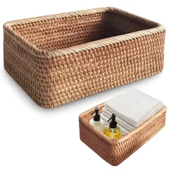 ideamall 収納かご バスケット 籐箱 手織り 卓上収納 雑貨 お菓子 野菜 果物入り エコ (M（25*17*7）) [M（25*17*7）]