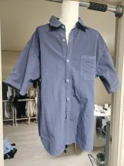 メンズ オーバーサイズ ブルー シャツ