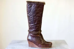 アンリークイール／Henry Cuir  ブーツ シューズ 靴 ビジネス レディース 女性 女性用 レザー 革 本革 ダークブラウン 茶 ブラウン ロングブーツ サイドジップ