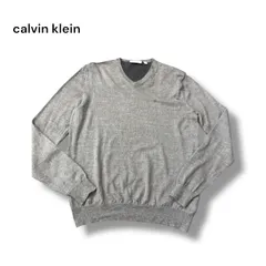 Calvin Klein カルバンクライン Vネックセーター グレー S メリノウール100％ italian merino 上質ニット メンズ 無地 シンプル 定番 高級感　胸元ワンポイント　CKのサムネイル