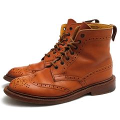 트리커스/Tricker's 레이스 업 부츠 슈즈 신발 여성 여성용 가죽 가죽 가죽 브라운 차 L5180 MALTON Brogue Boots 몰튼 더블 구두창 윙 팁 컨트리 부츠 윙 칩 가죽