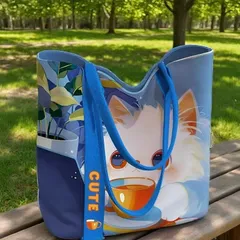 可愛い猫プリントトートバッグ 大容量 おしゃれ カジュアル キャラクター柄 レディース 万能 キャンバス地 ショルダーバッグ 通勤通学