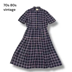 ルシアンモネ  ヴィンテージ ワンピース チェック柄 昭和レトロ ガーリー 日本製 70s 80s レディース M相当 古着女子　レトロポップ　昭和レトロ　ブラウス生地