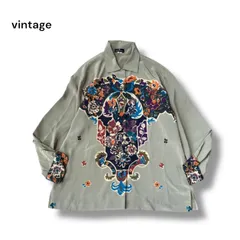 90s ヴィンテージ  BRUNO PIATTELLI ブルーノピアッテリ 花柄 シルキータッチ シャツ 長袖 ビッグシルエット 光沢 レトロ 昭和レトロ　レナウンルック
