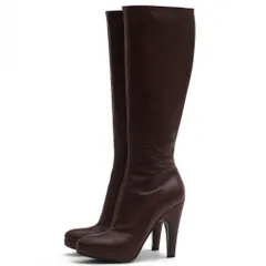 プラダ／PRADA ロングブーツ シューズ 靴 レディース 女性 女性用 レザー 革 本革 ブラウン 茶  サイドジップ ハイヒール