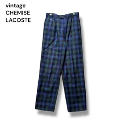 ●棚番号C-5 90s 00s CHEMISE LACOSTE シミューズラコステ ラコステ　日本製 タータンチェック スラックス パンツ ヴィンテージ　チェックパンツ　チェック柄パンツ　古着　ワンポイントのサムネイル