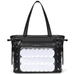 【新品】 [NUBILY] 痛バッグ 痛バ メッシュデコシートを付き レースアップ トートバッグ レディース 大容量 撥水加工 自立 A4 ショルダーバッグ 推し活 オタ活 お出かけ アニメ 漫画 ブラック 0