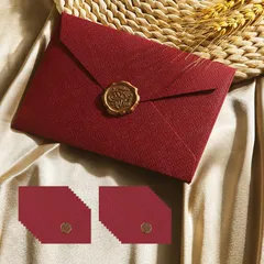 NOELAMOUR 洋2封筒 おしゃれ 20枚 シーリングシール付 可愛い 状袋 リネン紙 亜麻 洋形2号 招待状 挨拶状封筒 (ワインレッド) 