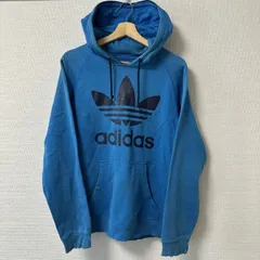 (^w^)b adidas アディダス パーカー フーディー プルオーバー 長袖 ラグランスリーブ カンガルーポケット ロゴ トレフォイルロゴ プリント スウェット プル 春 秋 冬 カジュアル ブルー 青 メンズ サイズ M OM11188HG