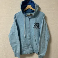 (^w^)b PIKO ピコ コットン100% フード付き フルジップ 長袖 リブ袖 カンガルーポケット ロゴプリント 32 SURF HAWAIIAN LONGBOARD パーカー 水色 ライトブルー 紺色 メンズ サイズ M OM11208HGのサムネイル