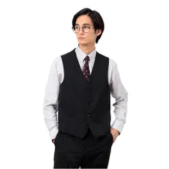 新品 [コムサイズム] セットアップ対応 ポリエステル ウール ギャバ ベスト 47-01VM01-205 ブラック S
