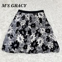 エムズグレイシー 】フレアスカート 膝丈 花柄スパンコール グレー