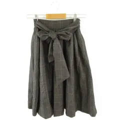 エブリン evelyn フレアスカート ギャザー ひざ丈 チェック 茶 黒 M *A227