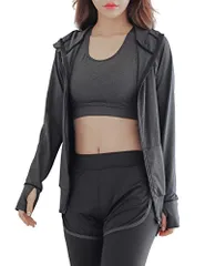 新品 [COTARON] 水着 レディース ラッシュガード パーカー スポーツブラ ショートパンツ レギンス 3点セット スポーツ ジム フィットネス ヨガ ウェア 上下 (ブラック LL（13号）)