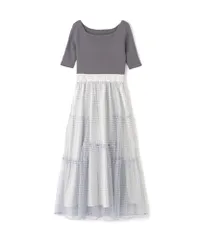 新品 [ジル バイ ジルスチュアート] カジュアルドレス ニット×シアースカートドッキングワンピ レディース グレー