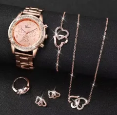 Geneva ローズゴールド時計 + ジュエリー セット