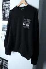 (L-XL) ラコステ スウェット Tシャツ レタリング ブラック オールドスクール-1789E