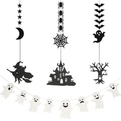 飾り 7点セット 蜘蛛 魔女 幽霊 ハロウィン コウモリ ハロウィン 装飾 ペーパー製 ZTFT パーティーや店舗用のハロウィーンセット ペンダントデコレーション 壁掛けや写真撮影にも最適
