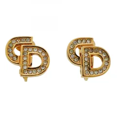 【6jcb0188-k】クリスチャンディオール イヤリング CDロゴ GPメッキ ラインストーン ゴールド【中古】レディース
