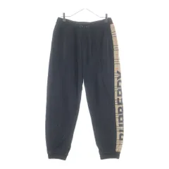 BURBERRY (バーバリー) Logo Print Check Detail Cotton Pants プリントチェック ディテールコットン スウェットパンツブラック 8025685のサムネイル