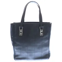 CHANEL (シャネル) チョコバー トートバッグ ハンドバッグ ブラック レザー シルバー金具