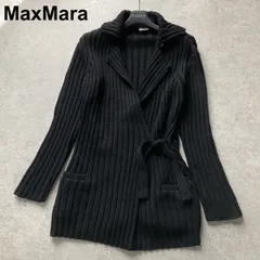 マックスマーラ MaxMara WEEKEND LINE ベルテッド ニットカーディガン ニットコートジャケット  羽織り リブニット ウール100% ブラック 黒 レディース Mサイズ イタリア製 上質 高級 オフィス デート 通勤 お出かけ