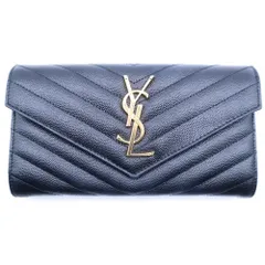SAINT LAURENT PARIS (サンローランパリ) カサンドラ ロゴプレート Vステッチ レザー ロングウォレット 二つ折り長財布 ブラック 372264
