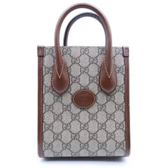 GUCCI (グッチ) GGスプリーム インターロッキングG 2WAYミニハンドバッグ ベージュ PVC×レザー 671623