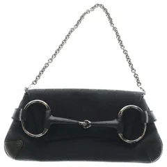 GUCCI (グッチ) GGキャンバス ホースビット キャンバス レザー チェーンハンド ワンショルダーバッグ シルバー金具 ブラック 114923 002122