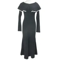 リリーブラウン Lily Brown タグ付き ビックカラー ニットワンピース LWNO231009 ロング 長袖 リブ フリーサイズ ブラック ホワイト ハーネスベルト欠損 /X