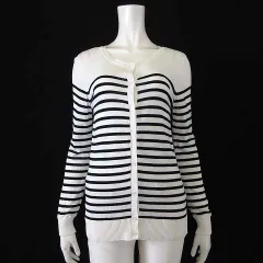 ハッシュアッシュ HusHusH カーディガン ニット ボーダー柄 長袖 M 2 オフ白 黒 ブラック