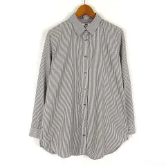 ユニクロ UNIQLO エクストラ ファイン コットン ストライプ ロング シャツ ブラウス 長袖 S 茶 ブラウン 白 ホワイト