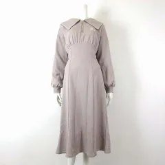 アンミール An MILLE ワンピース スウエット ロングワンピース 長袖 セーラーカラー ロゴ 刺繍 F グレーベージュ グレージュ