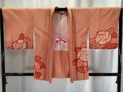 羽織/美品/総絞り/正絹/オレンジ/紐付き/仕立上がり/12456