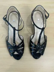 DIANA ダイアナ ウェッジソールサンダル エナメル 黒ヒール 21.5cm 美品