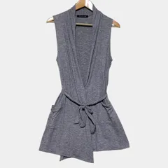 ミズイロインド　Vネックジレ　ベルト　ロング丈　グレー