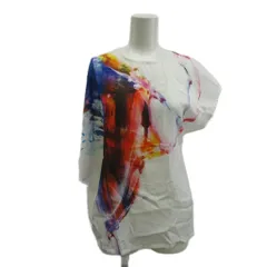 ザラ ZARA Tシャツ カットソー ブラウス 半袖 切り替え アシンメトリー S 白 ホワイト マルチカラー /XZ ■GY58