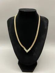 SN1406 ジルコニア？ ダイヤモンド？ ゴールドカラー 喜平チェーン V字 V字型ネックレス ヴィンテージ アンティーク アクセサリー ネックレス