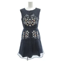 チェスティ Chesty ワンピース ミディ丈 0 紺 ネイビー ノースリーブ 花柄 ジップアップ  ボートネック /SC ■GY59