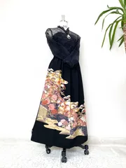 黒留袖着物リメイクウエストゴムロングスカートフリーサイズ1399