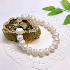 【E18501】淡水パール（白）10㎜　水晶　デザインブレスレット　天然石　アクセサリー　パワーストーン