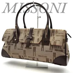 【B4873】 MISSONI ミッソーニ ハンドバッグ キャンバス レザー ロゴ 総柄 ベージュ ブラウン レディース スクエア型 横長のサムネイル