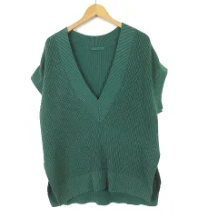 ジャーナルスタンダード レリューム JOURNAL STANDARD relume 近年モデル 製品染め Vネック ニット ベスト オーバーサイズ ざっくり コットン サイドスリット F 緑 グリーン