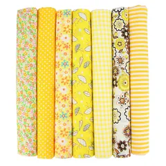 ideamall カットクロス はぎれ 花柄 布 生地 和柄 プリント おしゃれ 手芸 パッチワーク 50×50cm 7枚 (イエロー) [イエロー]