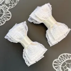 ツイードレースミニリボン　白　ホワイト　ヘアクリップ  量産型　地雷　ゴスロリ　天使界隈　サブカル　コンカフェ