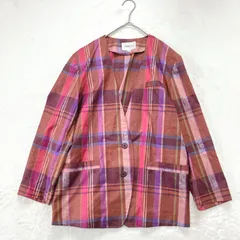 ノーカラーシャツ　長袖 チェック柄 コットンジャケット Vネック2B（9） 羽織り 綿100%