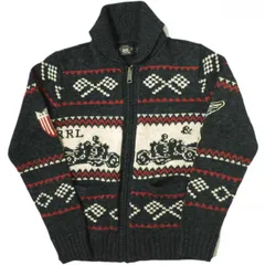 新品 RRL ダブルアールエル Car Motif Cotton Wool Zip Cardigan カーモチーフ コットンウール ジップカーディガン MNRRSWE16820146 S Black Double RL 定価225,000円 ショールカラーのサムネイル