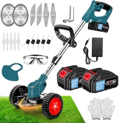 【2025強化版】草刈り機 充電式 EIANLON コードレス 芝刈り機 大容量21V/4000mAhバッテリー2個付属 軽量 電動草刈り機 マキタ対応18Vバッテリー互換 多地形 伸縮 角度調整 4種類の替刃で芝生 枝切り 畑 雑草 植木対応 家庭用 農業園